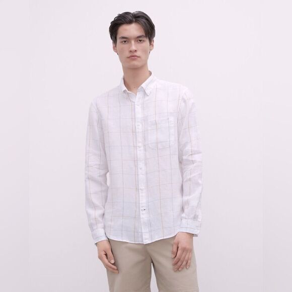 Club Monaco Slim Windowpane Linen Button Down Shirt X Large​​​​​​​​​​​​ - Picture 1 of 9